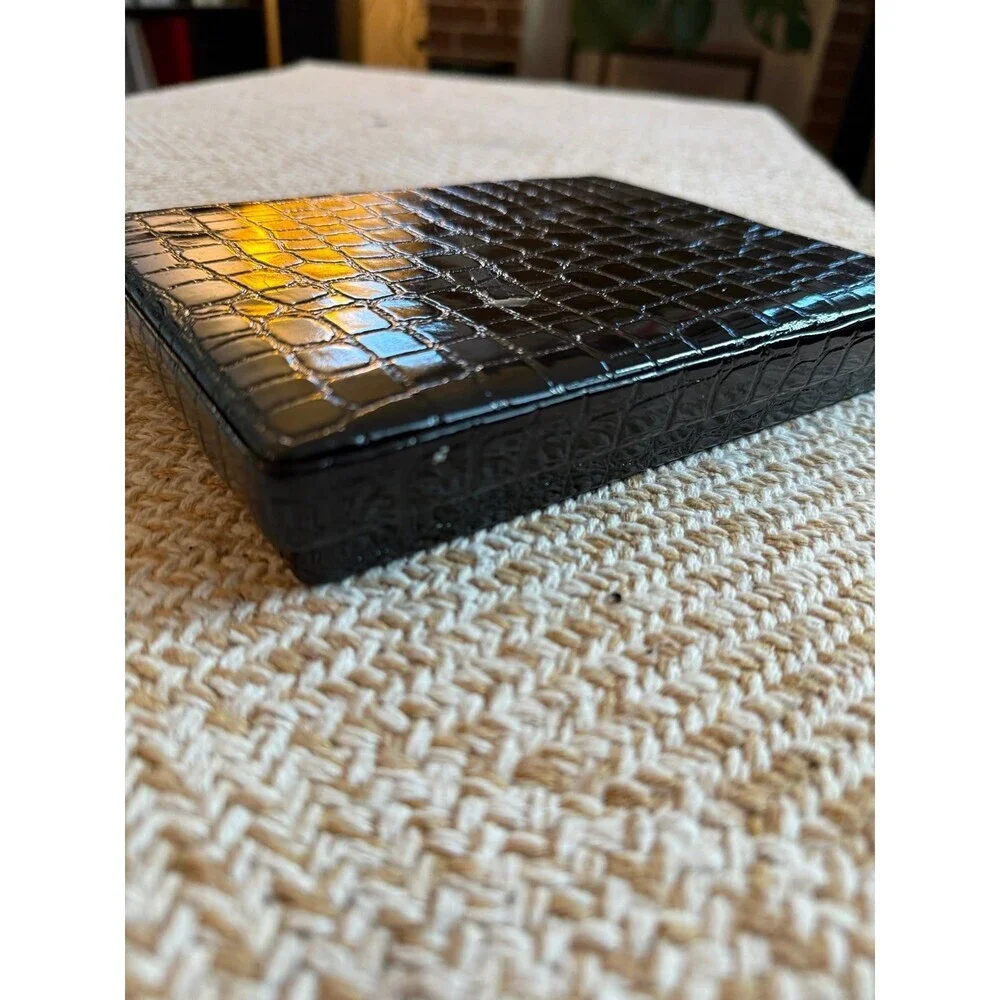 Black Faux Croc Embossed Jewelry or Trinket Box